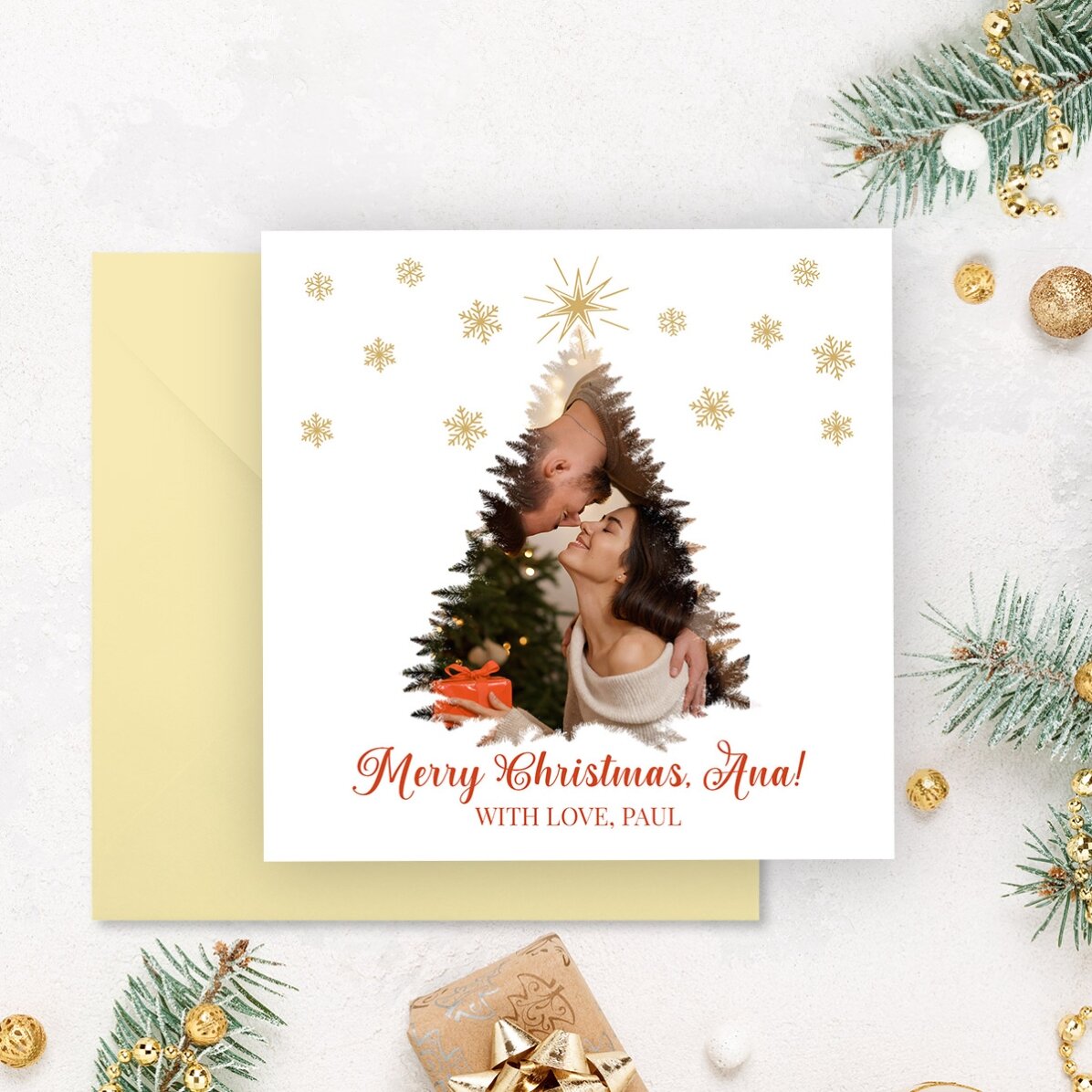 Biglietto quadrato personalizzato con foto e messaggio - Buon Natale!