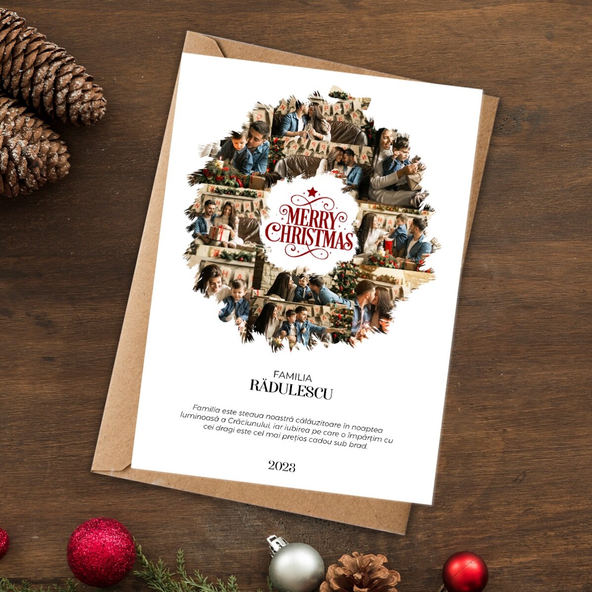Personalised card with 10 photos and text - Christmas Wreath