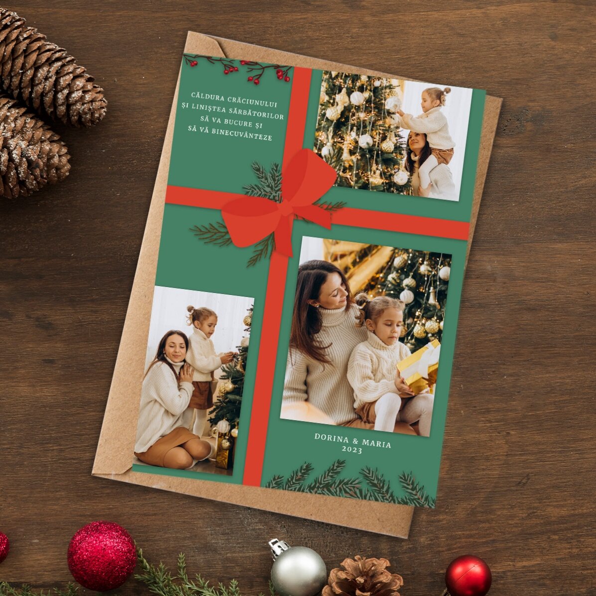 Biglietto personalizzato con 3 foto e testo - Regalo di Natale