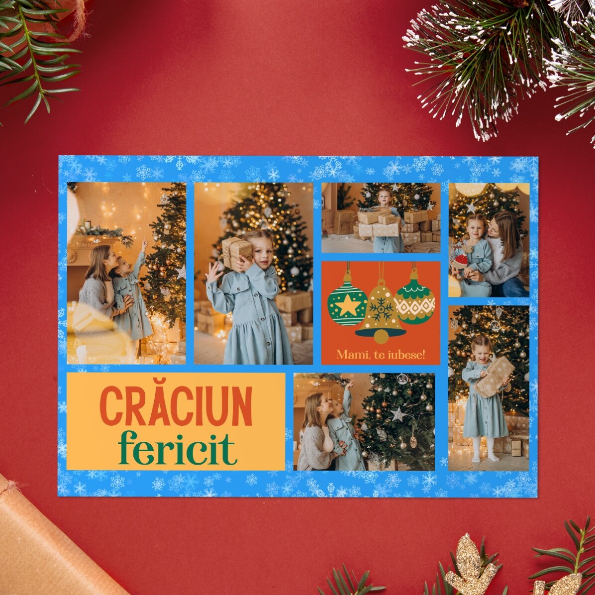 Biglietto personalizzato con 6 foto e testo - Holly Jolly