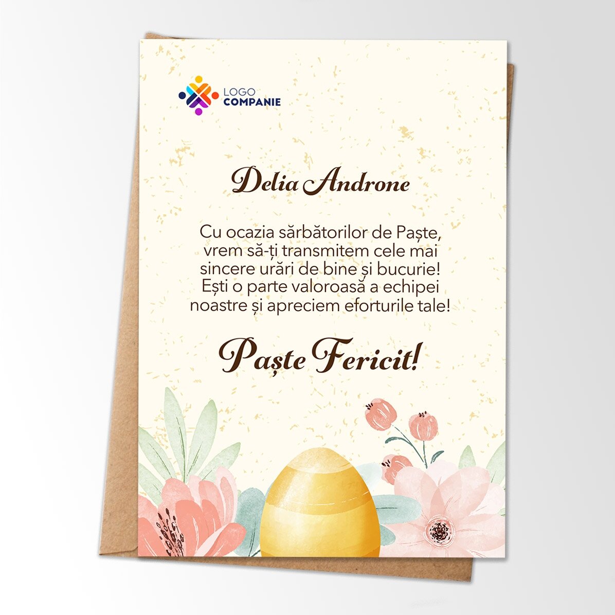 Biglietto personalizzato con logo e messaggio di Pasqua - Floral