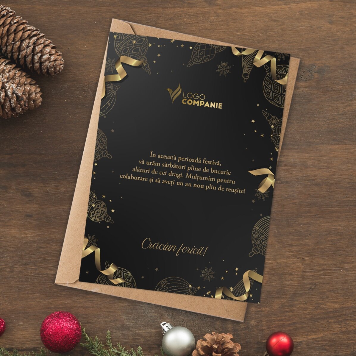 Biglietto personalizzato con logo e testo - Golden Christmas