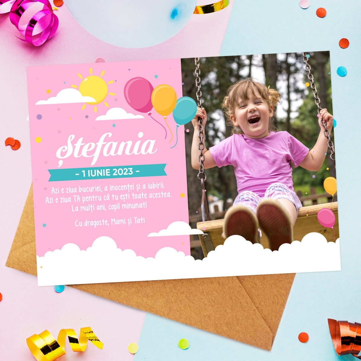 Biglietto personalizzato con messaggio e foto per la Festa dei Bambini