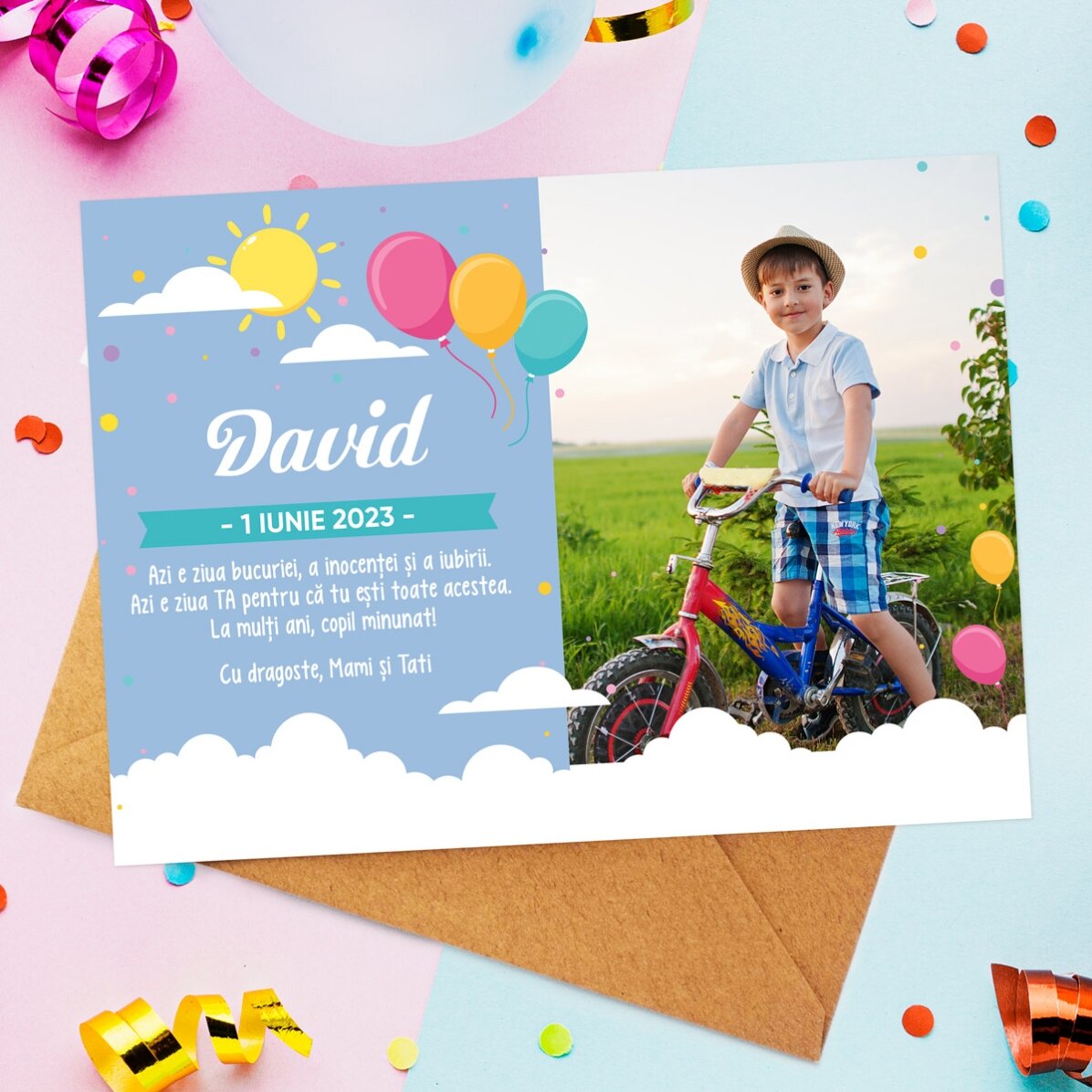 Biglietto personalizzato con messaggio e foto per la Festa dei Bambini