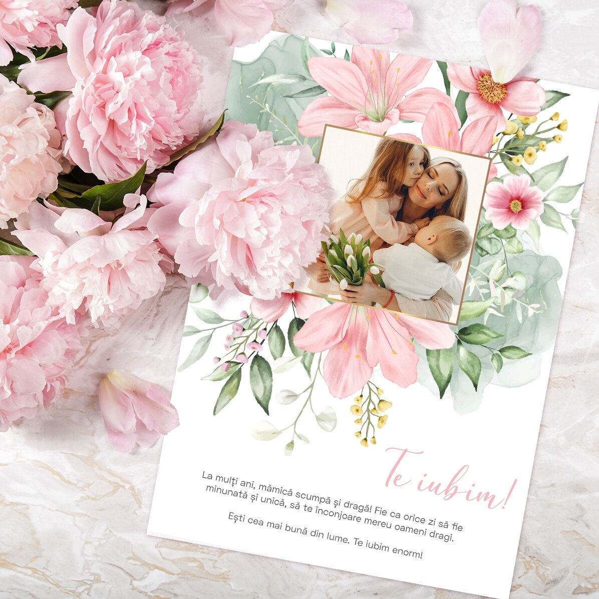 Biglietto personalizzato con foto e testo - Floral