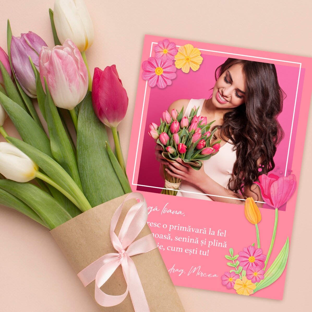 Biglietto personalizzato con foto e testo - Primavera