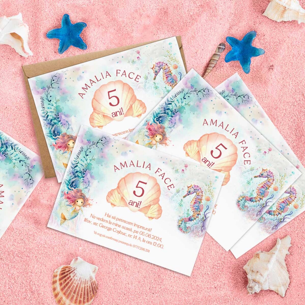 Biglietto personalizzato con testo - Invito per un compleanno - Sirene