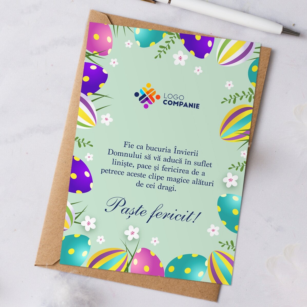 Biglietto personalizzato con testo e logo - Buona Pasqua