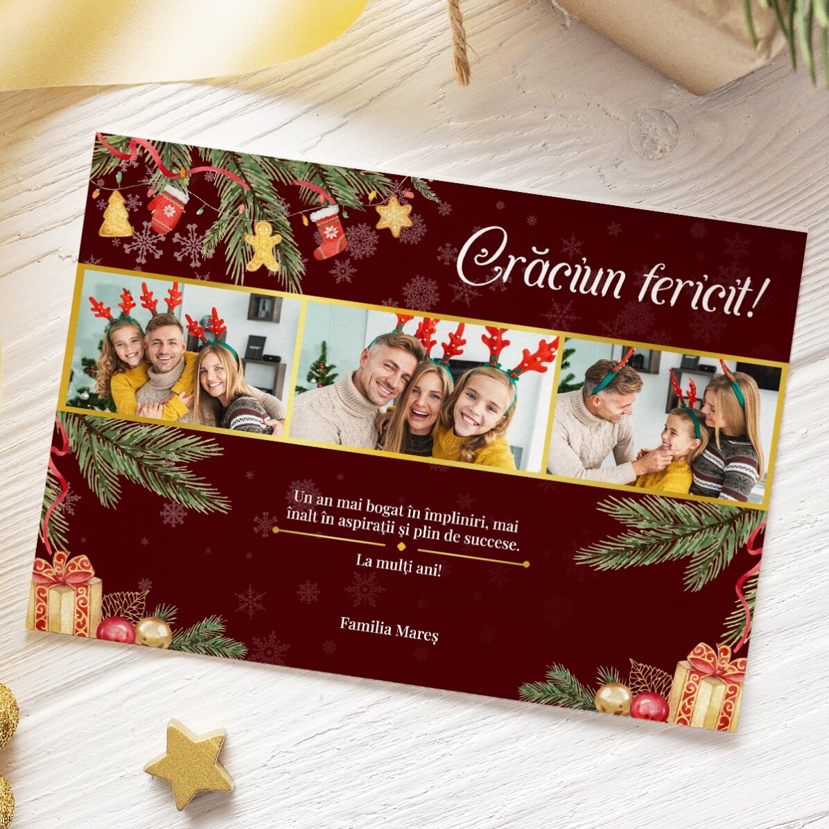 Biglietto di Natale personalizzato con 3 foto e testo - Regalo per la famiglia
