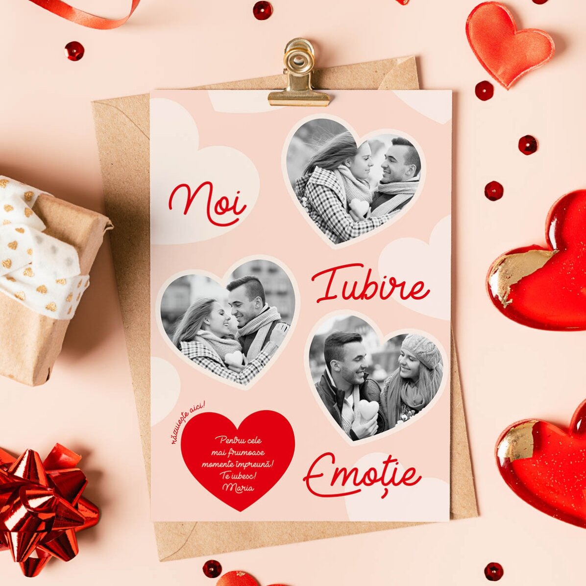 Cartolina gratta e vinci personalizzata con 3 foto e testo - Emozione e amore