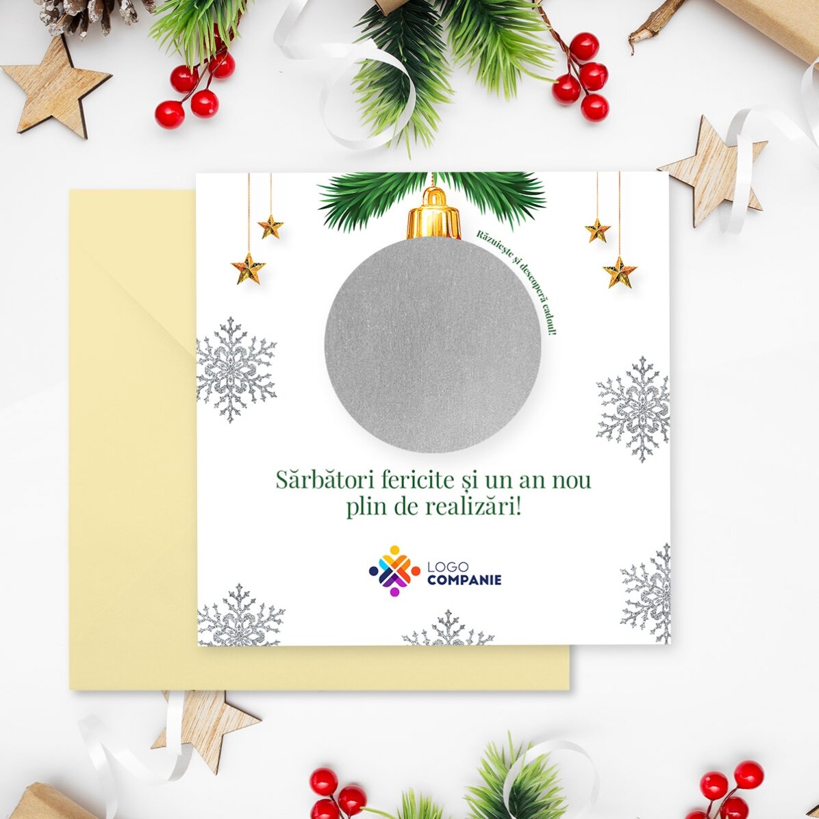 Cartolina gratta e vinci personalizzata con logo e messaggio - La sorpresa di Natale