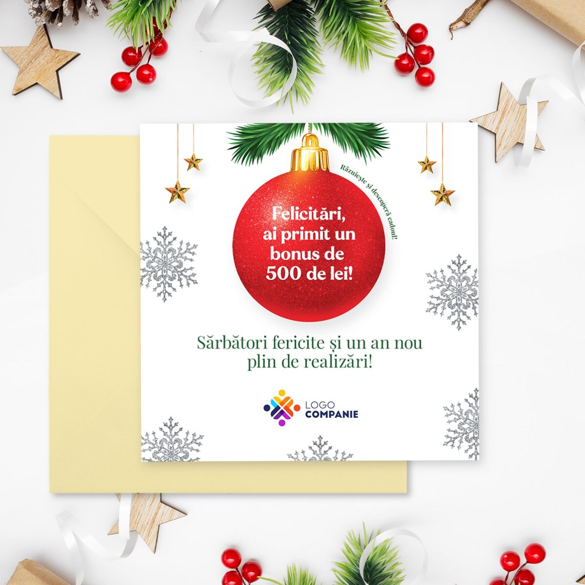 Cartolina gratta e vinci personalizzata con logo e messaggio - La sorpresa di Natale