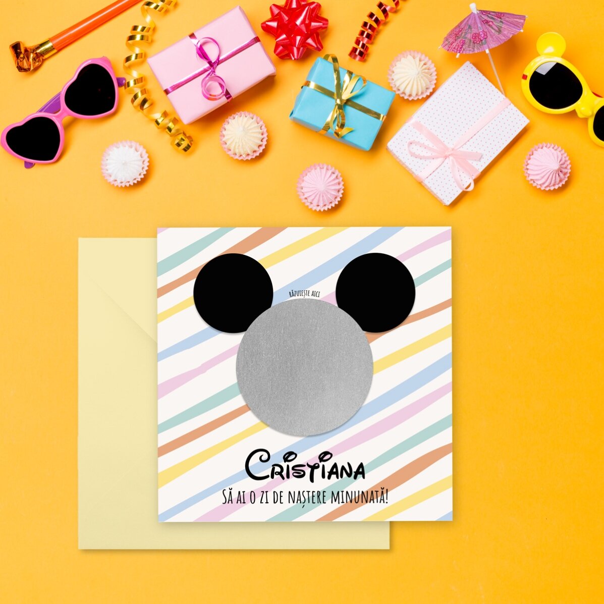 Carta gratta e vinci personalizzata con messaggio - Orecchie da Topolino