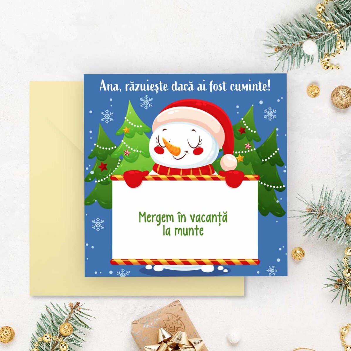 Cartolina gratta e vinci personalizzata con messaggio - Pupazzo di neve
