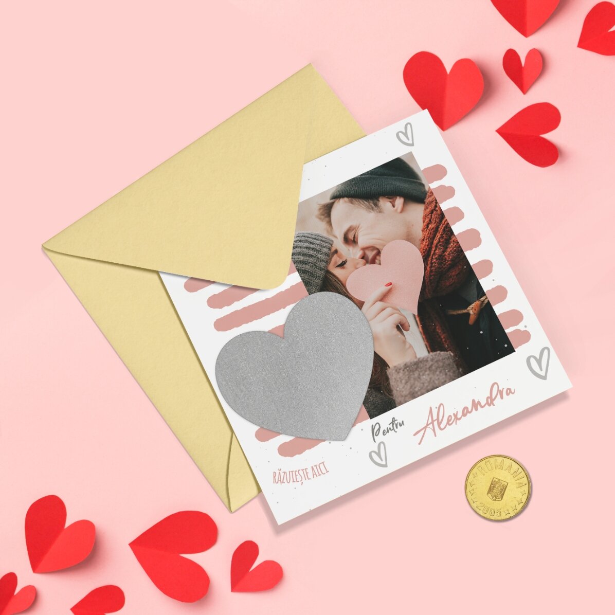 Carta gratta e vinci personalizzata con messaggio e foto - Love