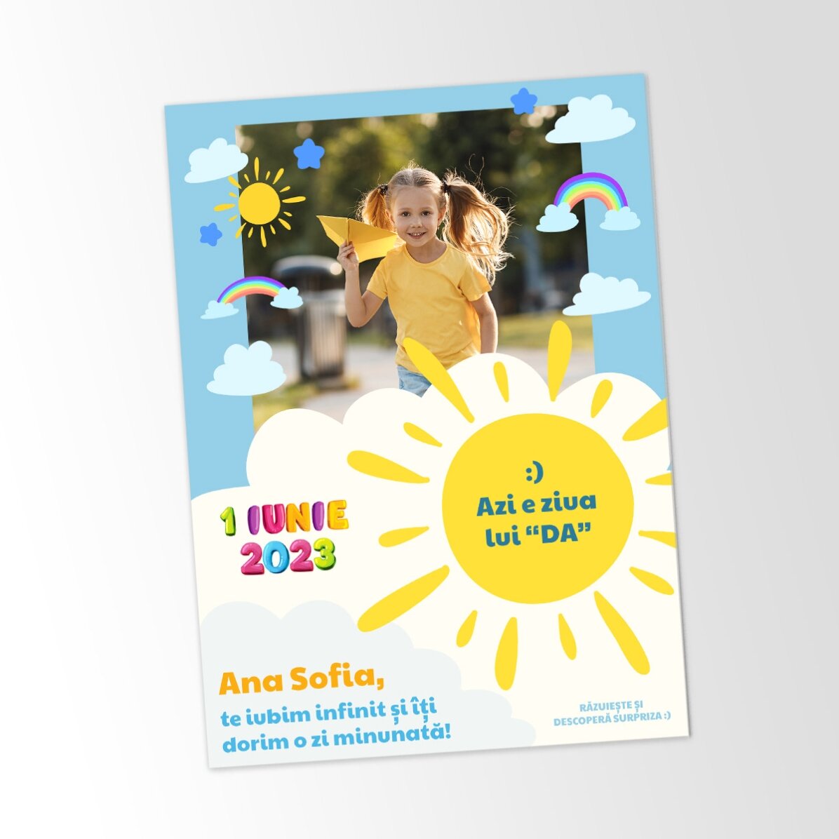 Biglietto gratta e vinci personalizzato con foto e messaggio per i bambini, per il 1° giugno