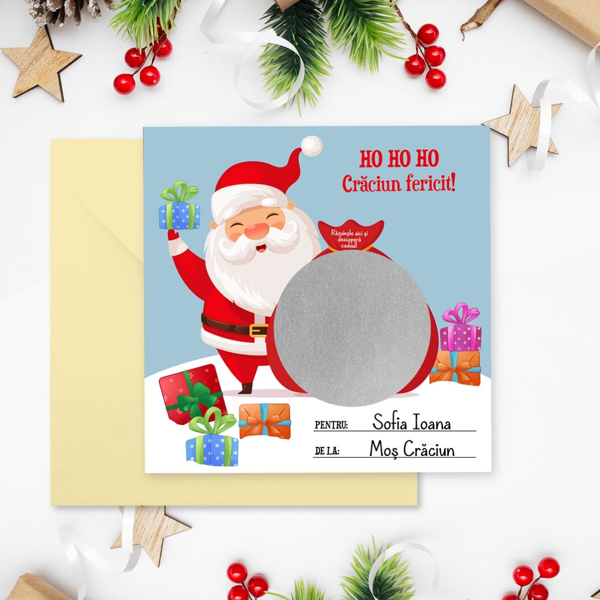 Cartolina gratta e vinci personalizzata con testo - Regalo di Natale