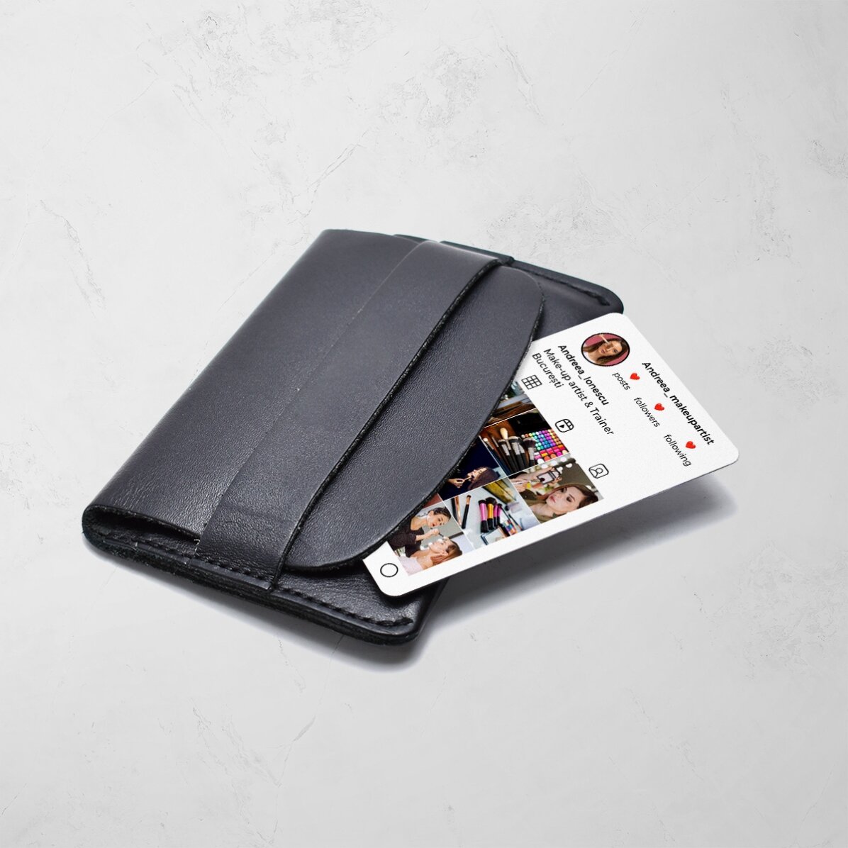 Biglietto da visita personalizzato in alluminio, fronte-retro, con codice QR, testo e foto - Instagr