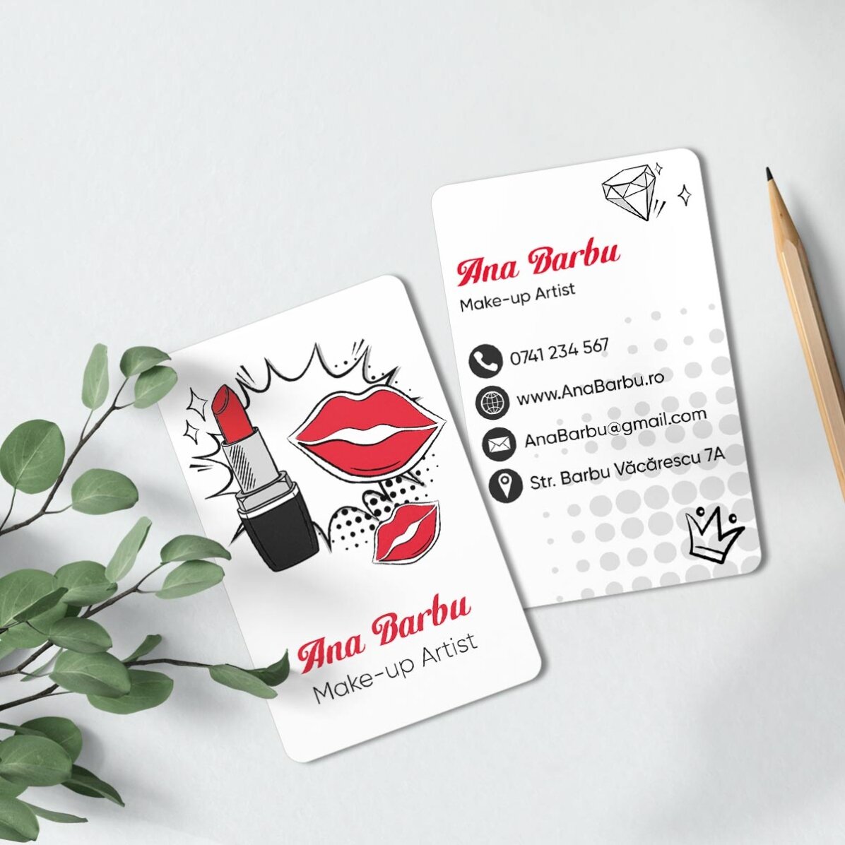 Personalised double-sided aluminium business card with message - Make-up Artist