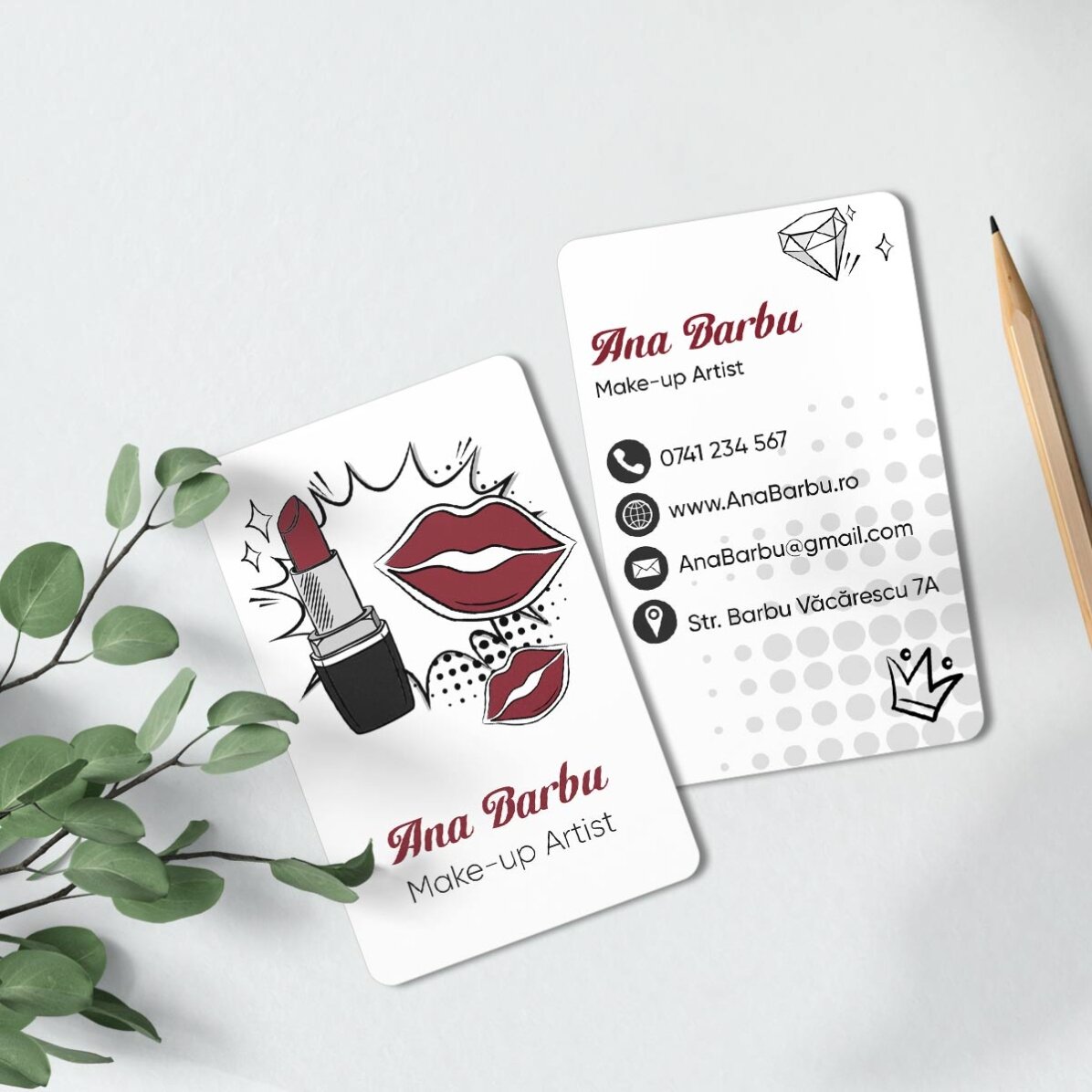 Personalised double-sided aluminium business card with message - Make-up Artist