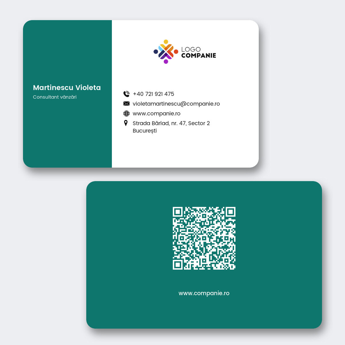 Biglietto da visita personalizzato in alluminio, con design a strisce colorate, logo e codice QR