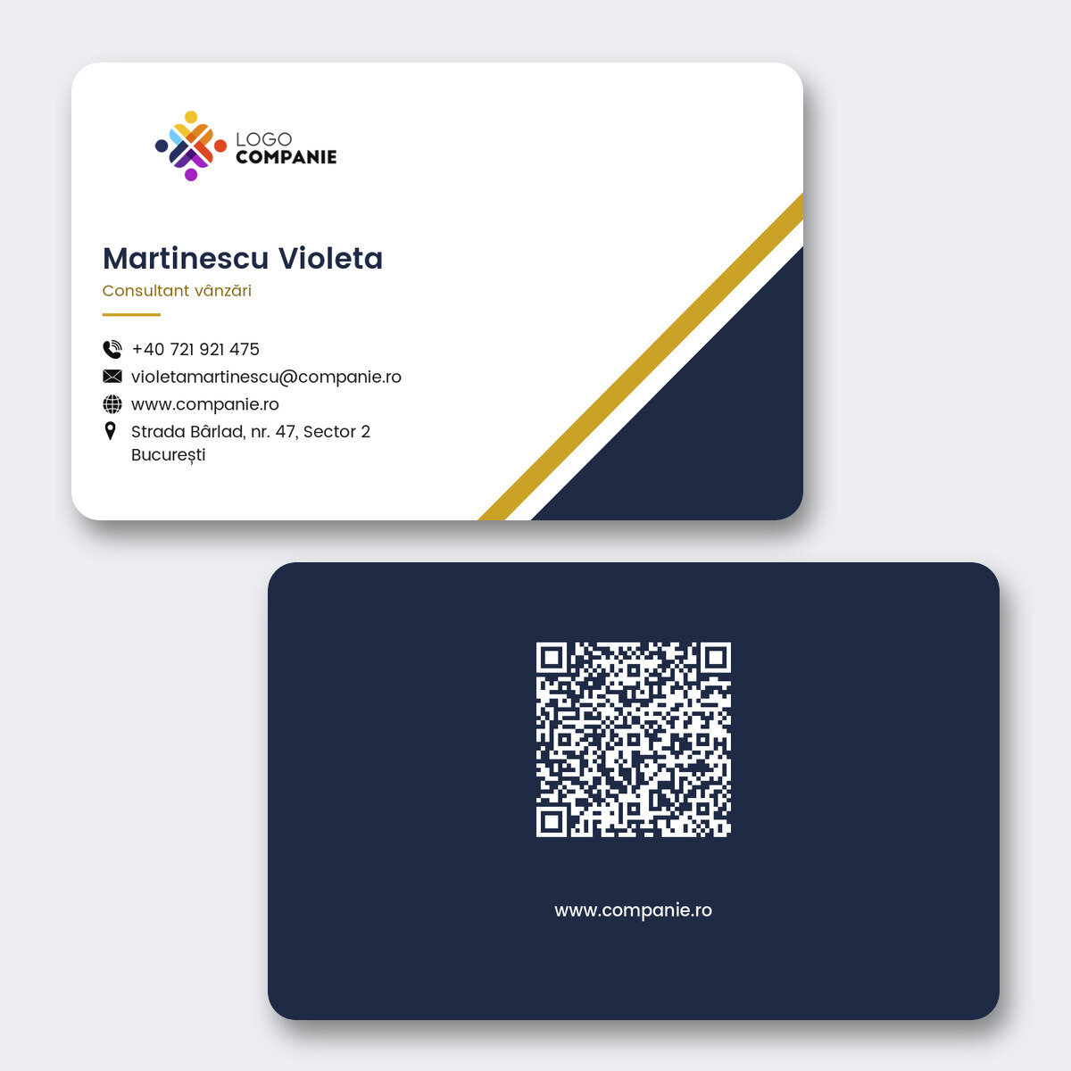 Biglietto da visita personalizzato in alluminio, design geometrico, logo e codice QR