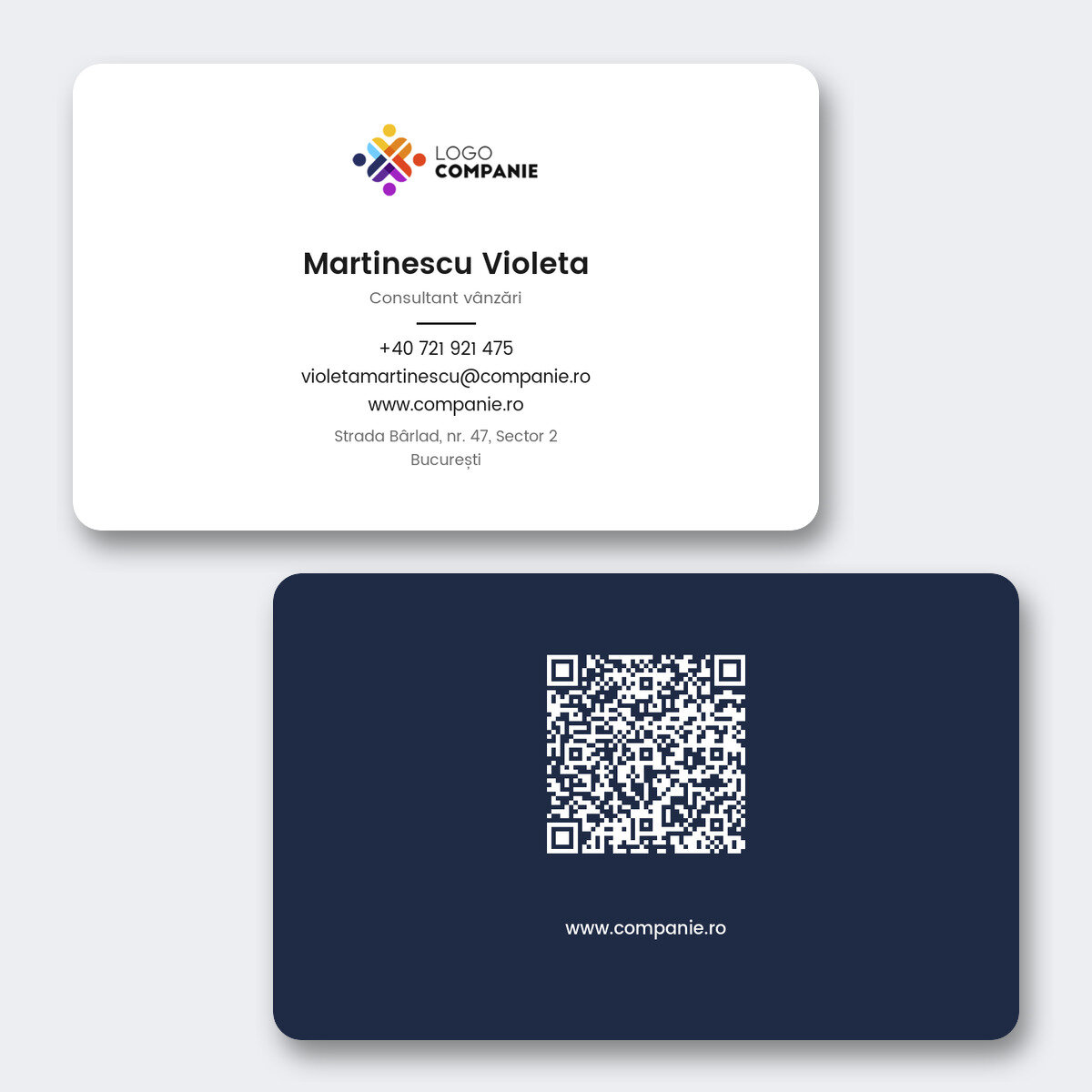 Biglietto da visita personalizzato in alluminio, design minimalista, logo e codice QR
