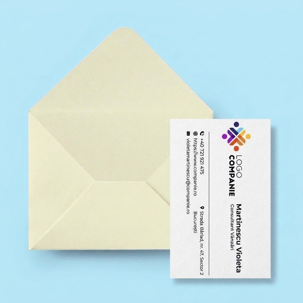 Biglietti da visita su carta personalizzati fronte-retro con codice QR e dati di contatto