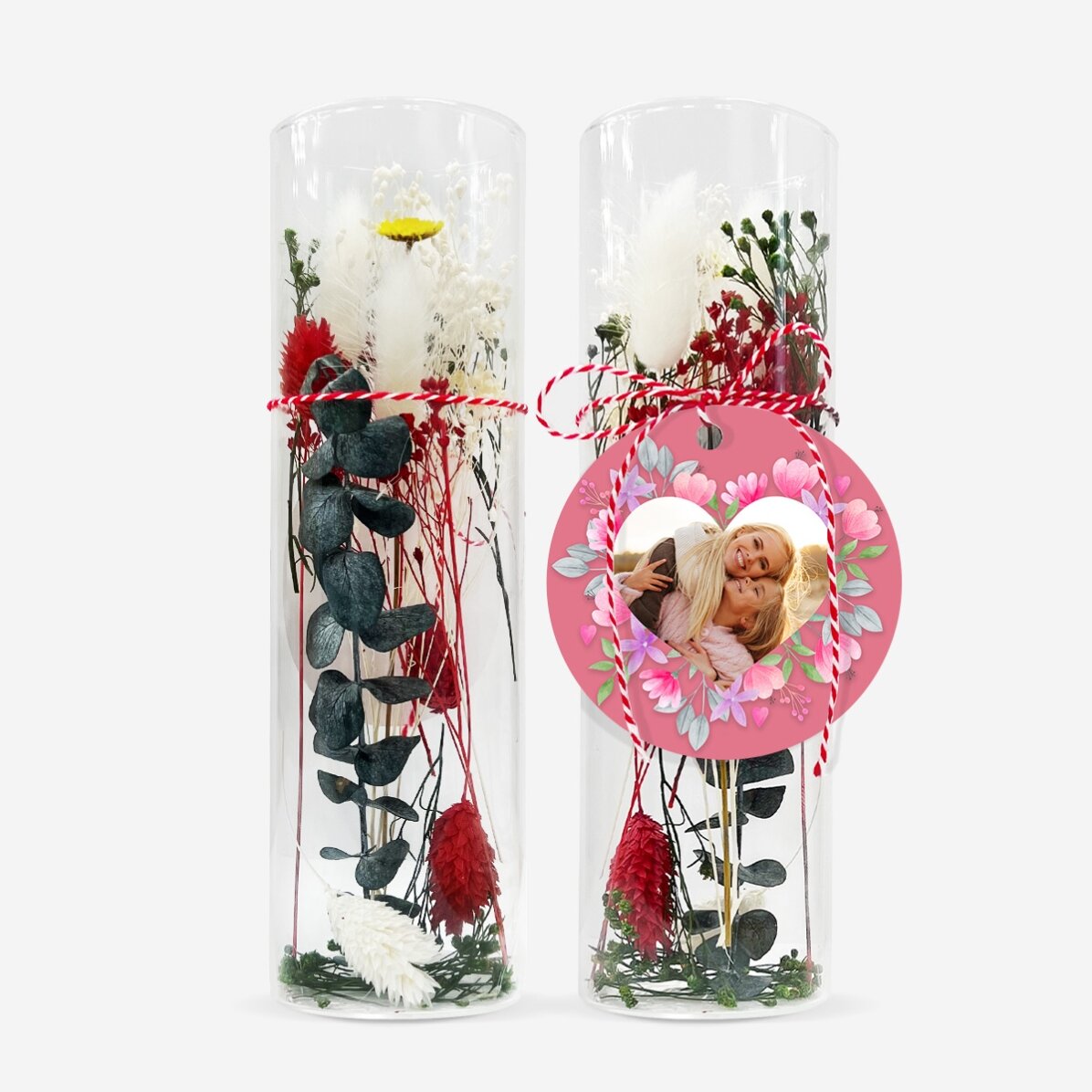 Decorazione in vetro con fiori stabilizzati, personalizzata con una foto - Fiori rosa