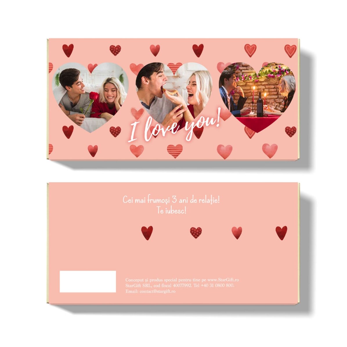 Personalised chocolate with 3 photos - I Love You!