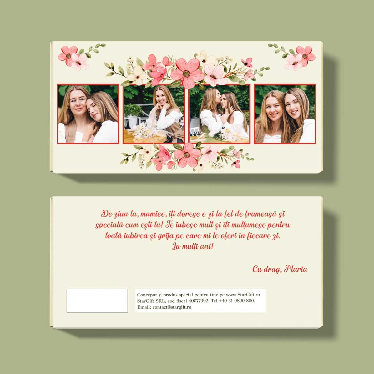 Cioccolato personalizzato con 4 foto e un messaggio - Flowers