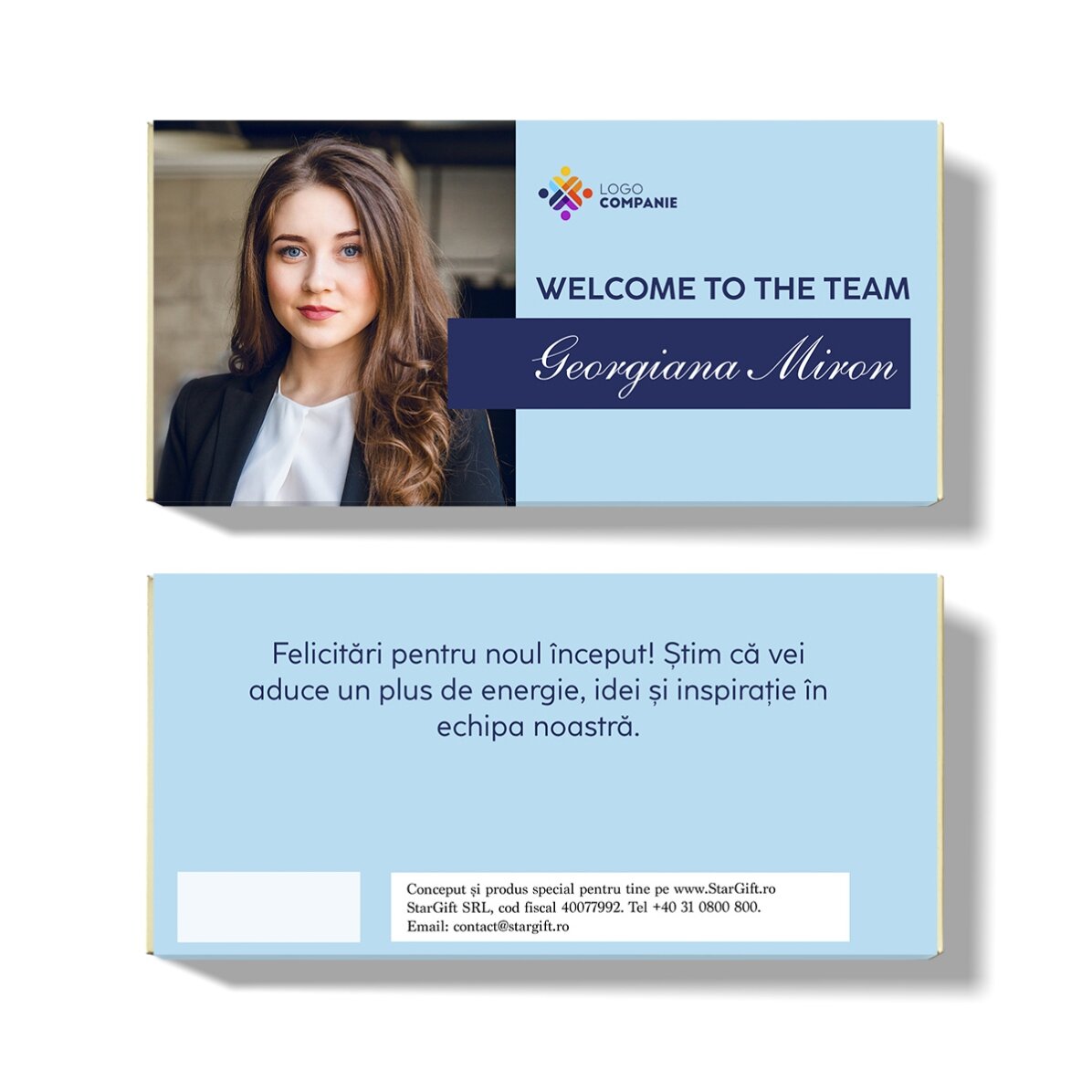 Personalised chocolate with logo, photo and message for employees
