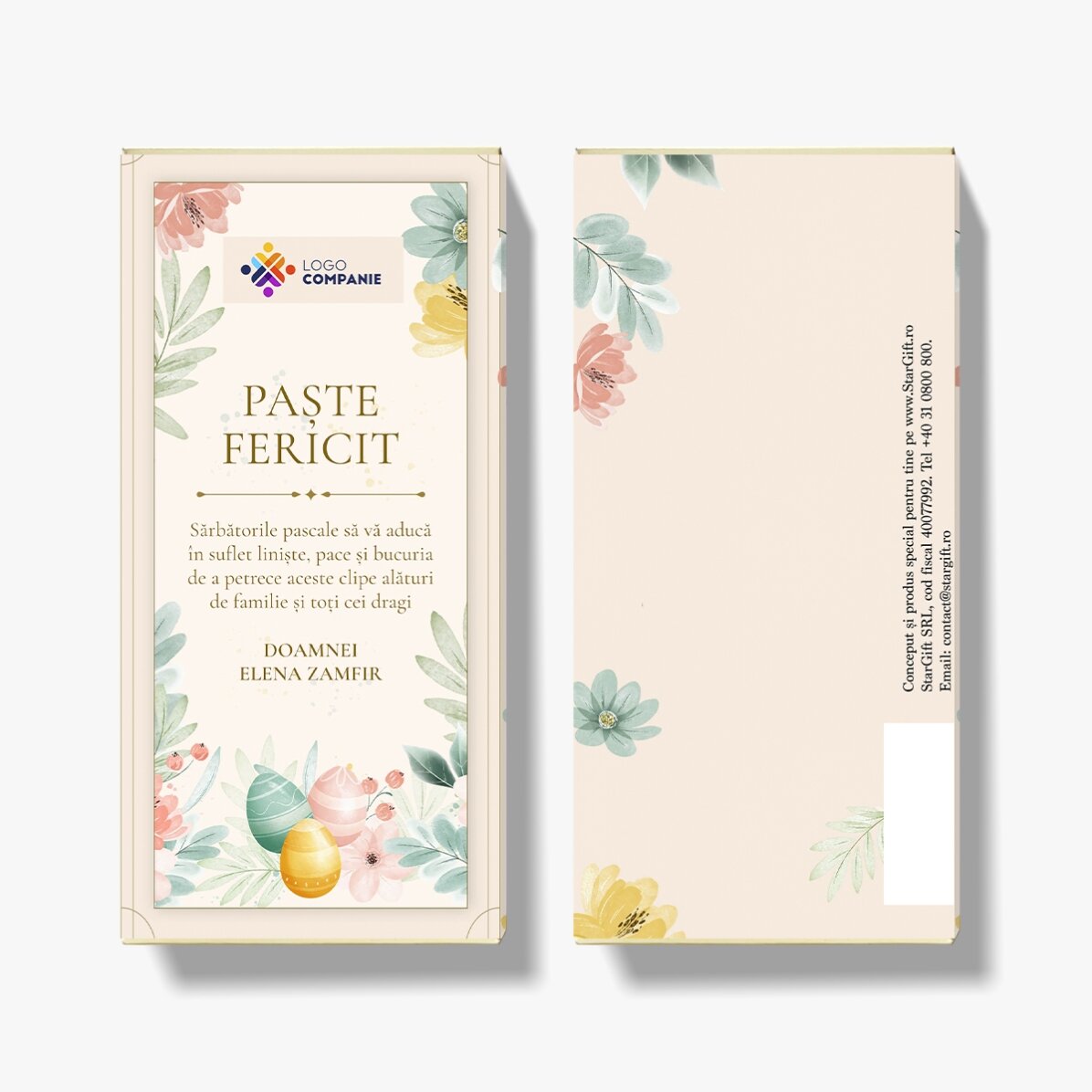 Cioccolato personalizzato con logo e messaggio per Pasqua