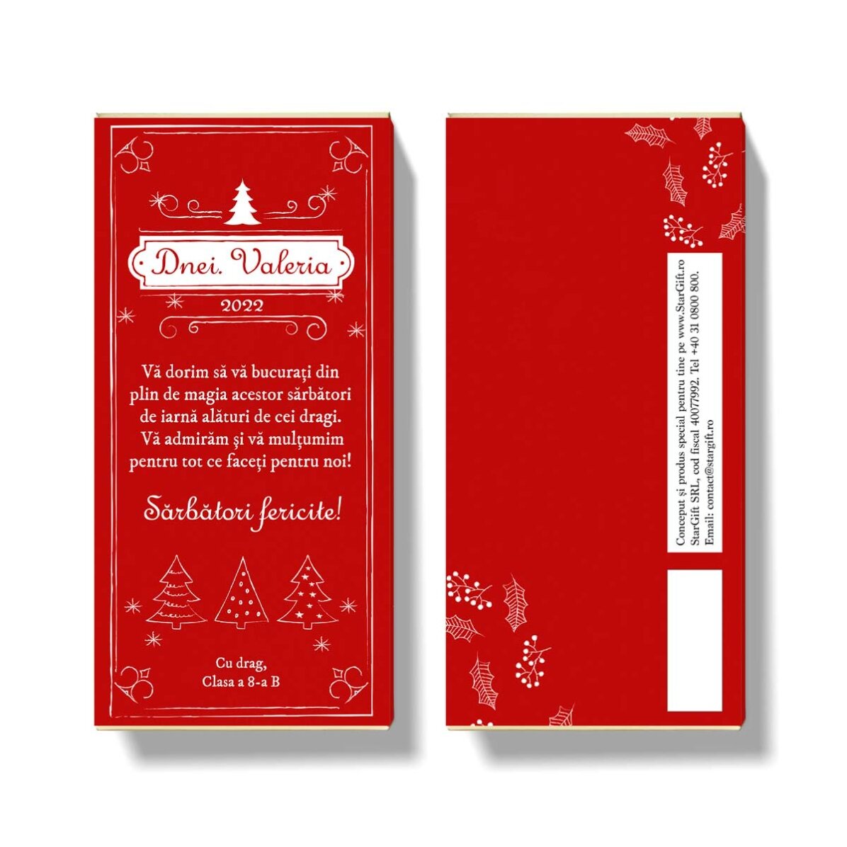 Cioccolato personalizzato con un messaggio natalizio per gli insegnanti