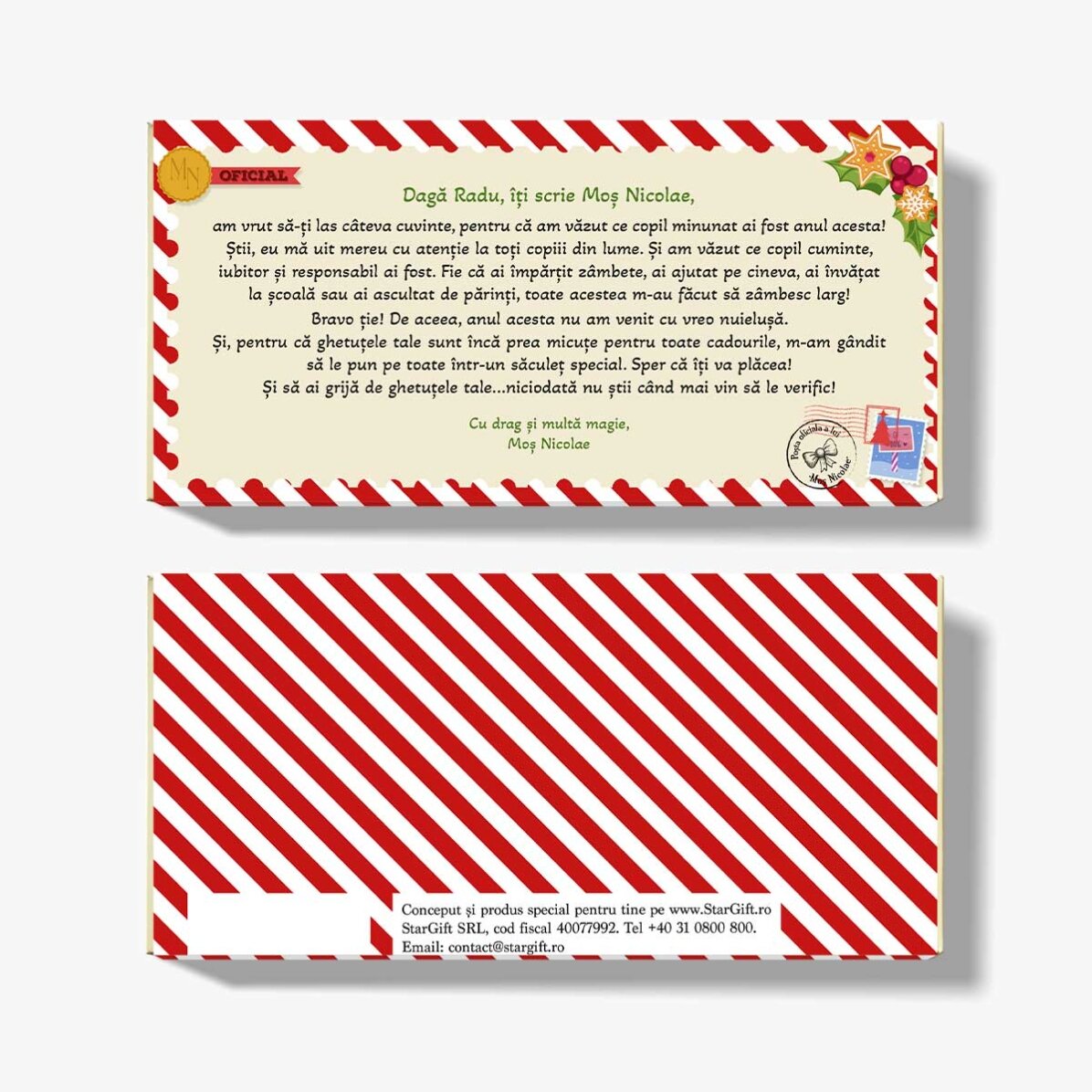 Cioccolato personalizzato con messaggio - Lettera da Babbo Natale