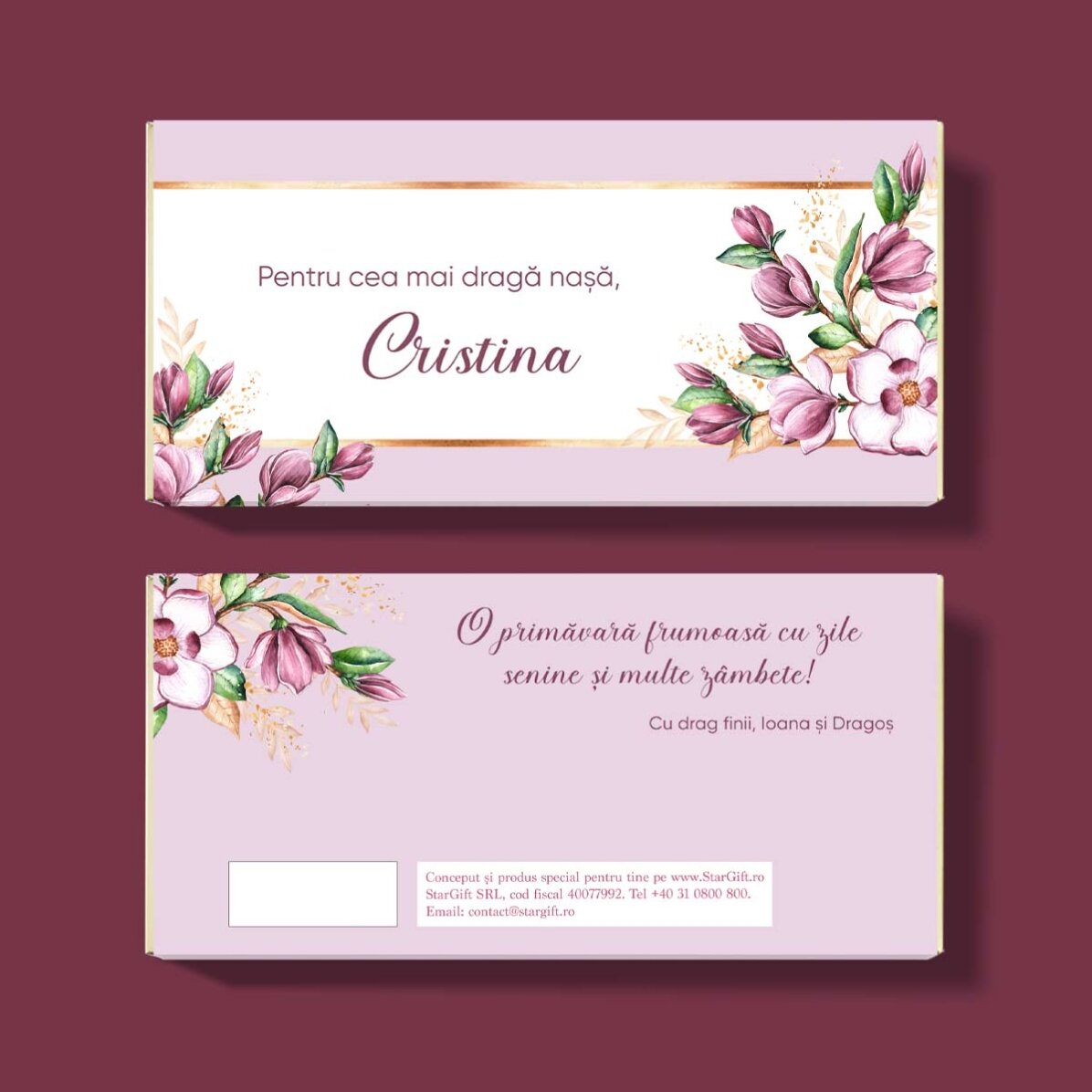 Cioccolato personalizzato con nome e messaggio - Una bella primavera