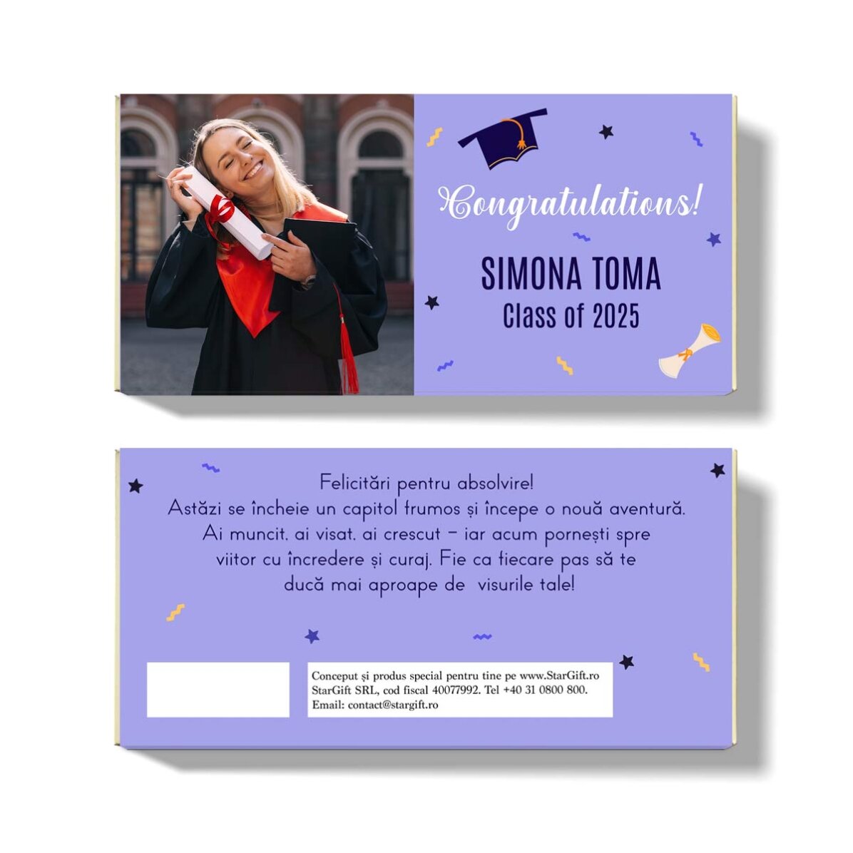 Cioccolato personalizzato con foto e messaggio - Laurea