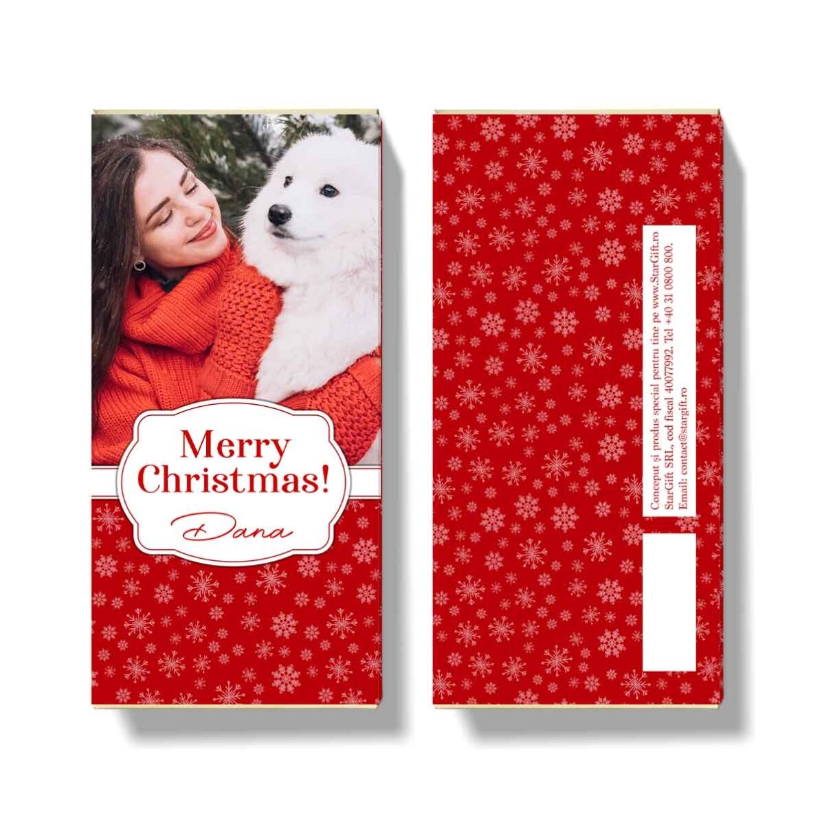 Cioccolato personalizzato con una foto e un messaggio di Natale - Fiocchi di neve