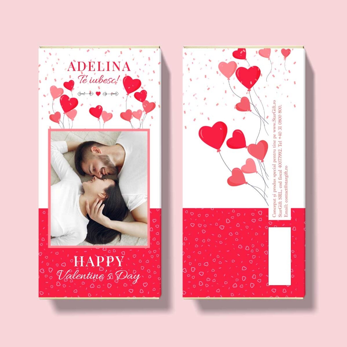 Cioccolato personalizzato con foto e testo - Palloncini e cuoricini