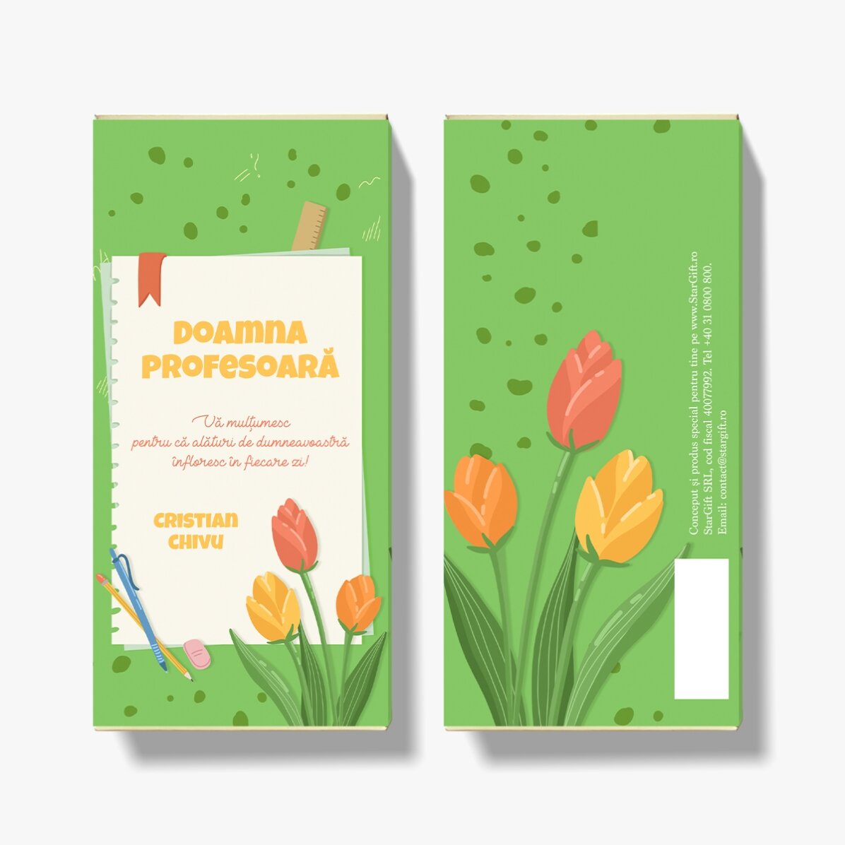 Cioccolato personalizzato con dedica - Tulipani per gli insegnanti