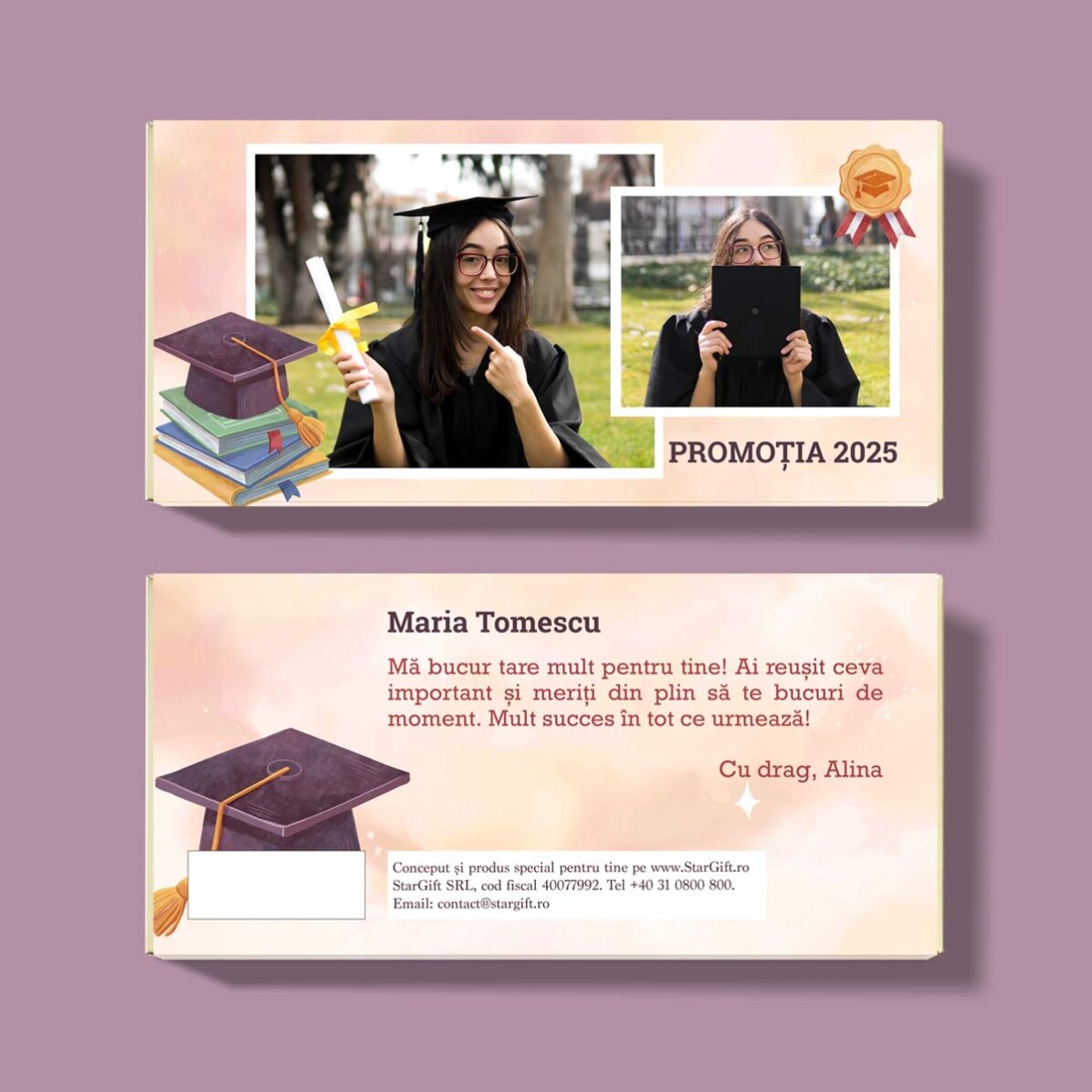Cioccolato personalizzato con testo e 2 foto - Laurea
