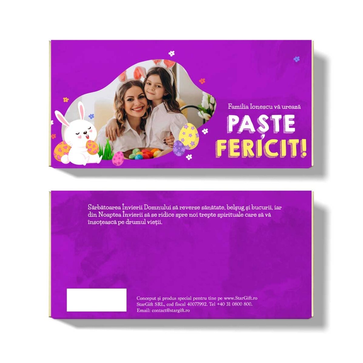 Cioccolato personalizzato con testo e foto - Coniglietto
