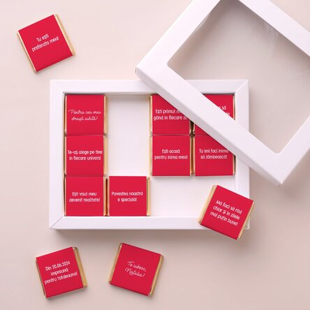 Confezione regalo con 12 mini cioccolatini personalizzati con messaggi