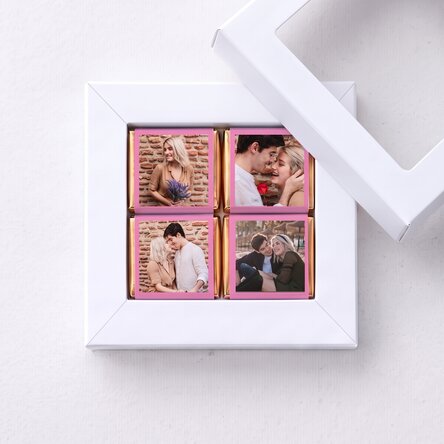 Confezione regalo con 4 mini cioccolatini personalizzati con foto