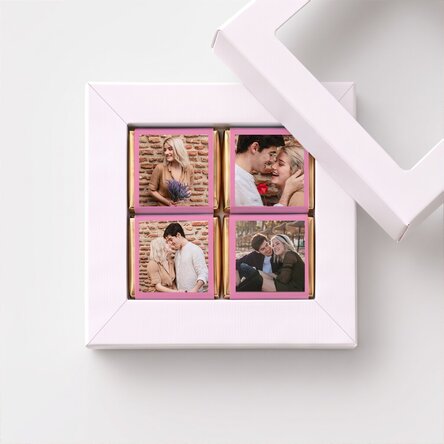 Confezione regalo con 4 mini cioccolatini personalizzati con foto