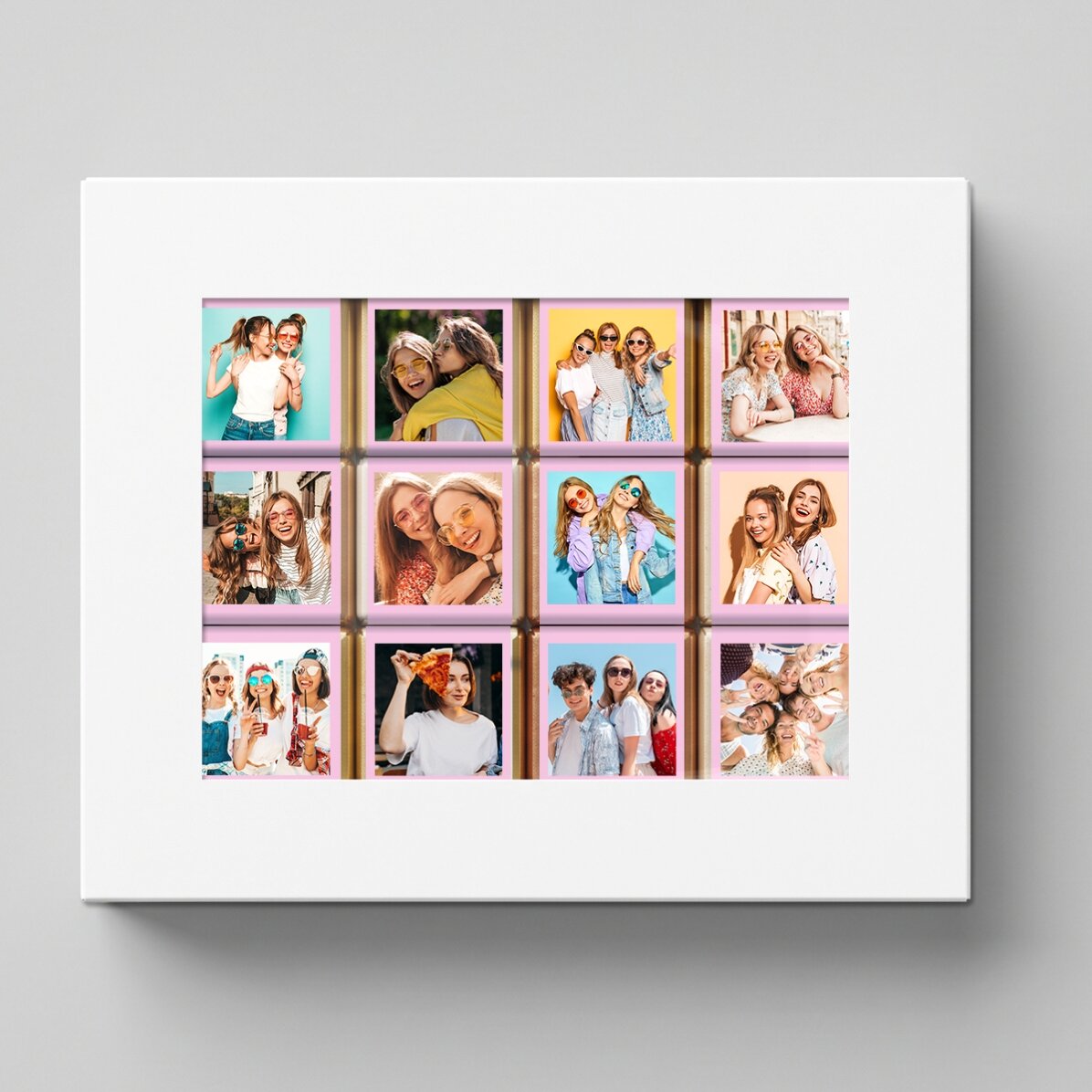 Confezione regalo con 12 mini cioccolatini personalizzati con foto