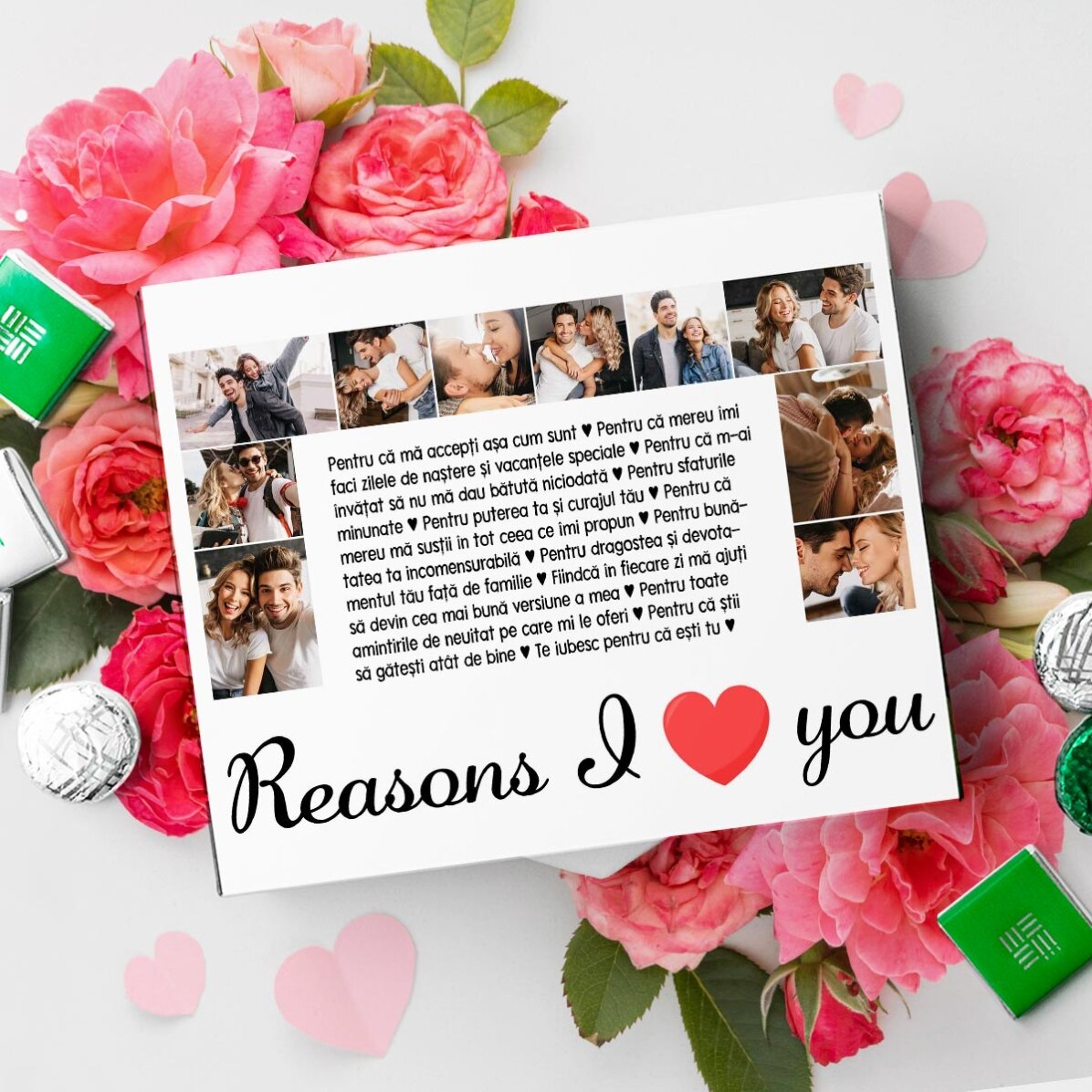 Scatola di cioccolatini personalizzata con 20 foto e testo - Reasons I love you