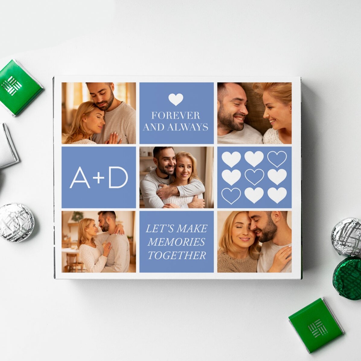 Personalised box of chocolates with 5 photos and message - Love