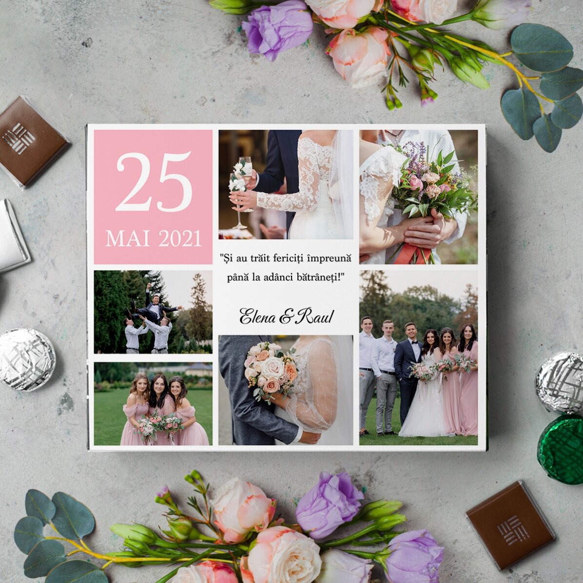 Scatola di cioccolatini personalizzata con 6 foto e un messaggio per i propri cari