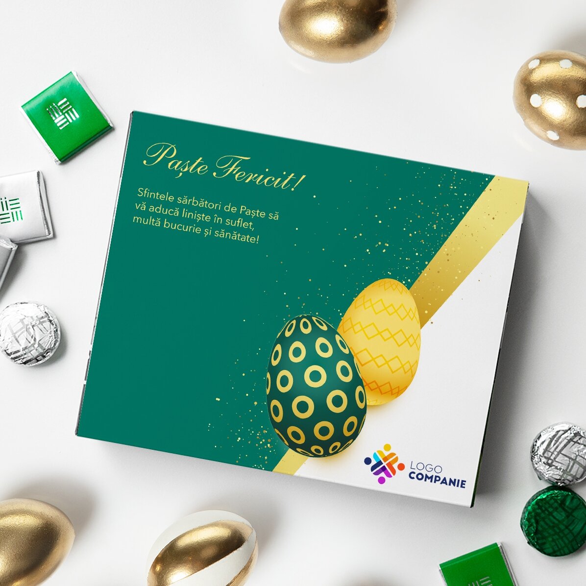 Scatola di cioccolatini personalizzata con logo e messaggio - Pasqua